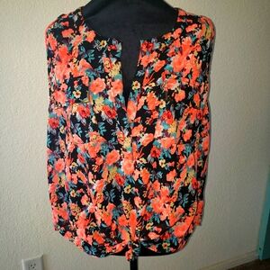Pretty Floral Sheer Summer Tank Top. Black With Orange Floral Womens Size 1X.